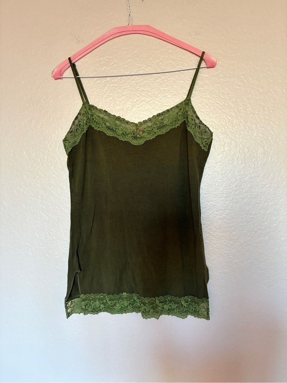 Everblue Olive Green Lace Trim Cami Fairycore Cottagecore Coquette Y2K Size S